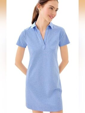 LILLY PULITZER Dune Dress Downtime Jersey fabric heathered capri blue